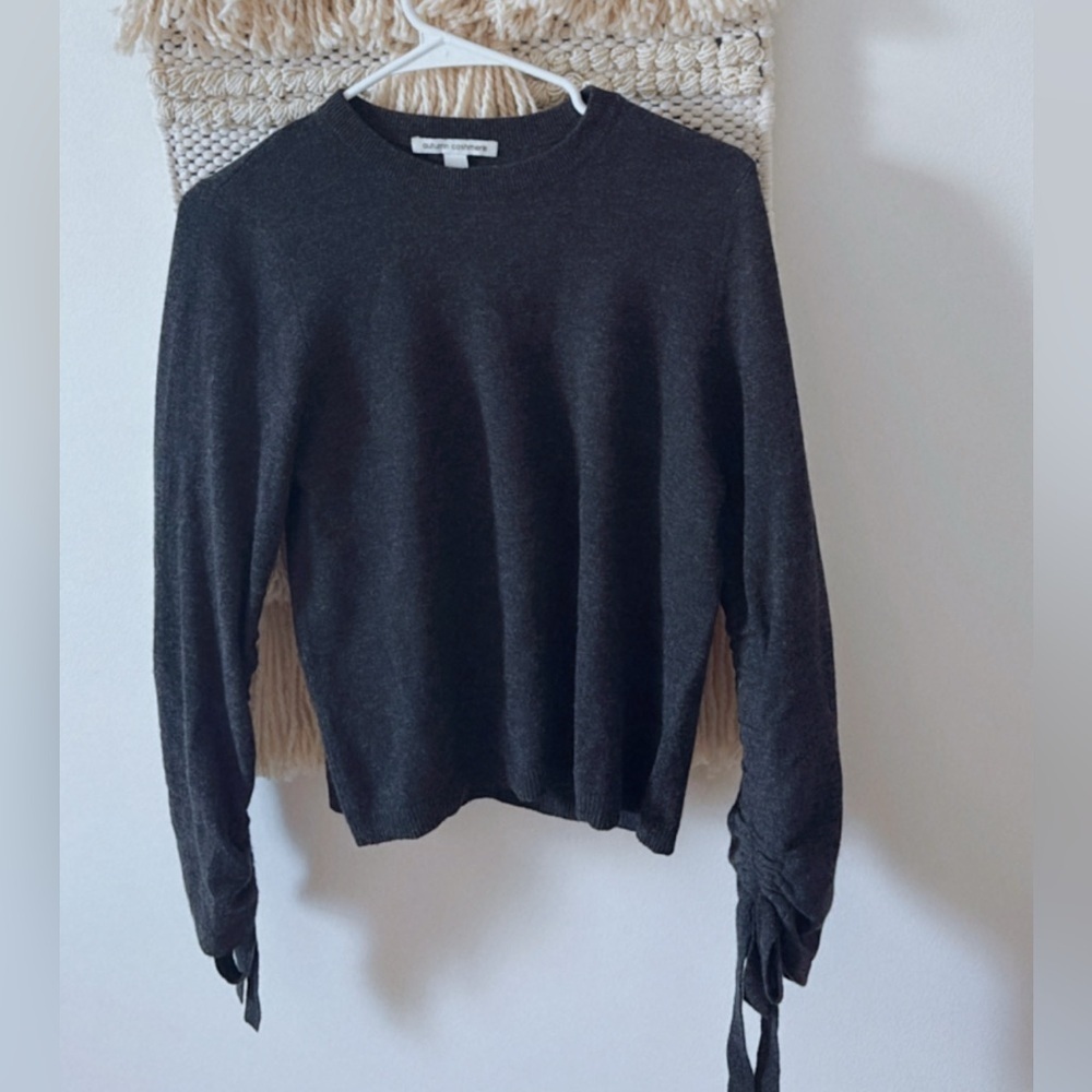 Autumn Cashmere 100% Cashmere Crewneck Long Sleeve Sweater Ruched Sleeves XS